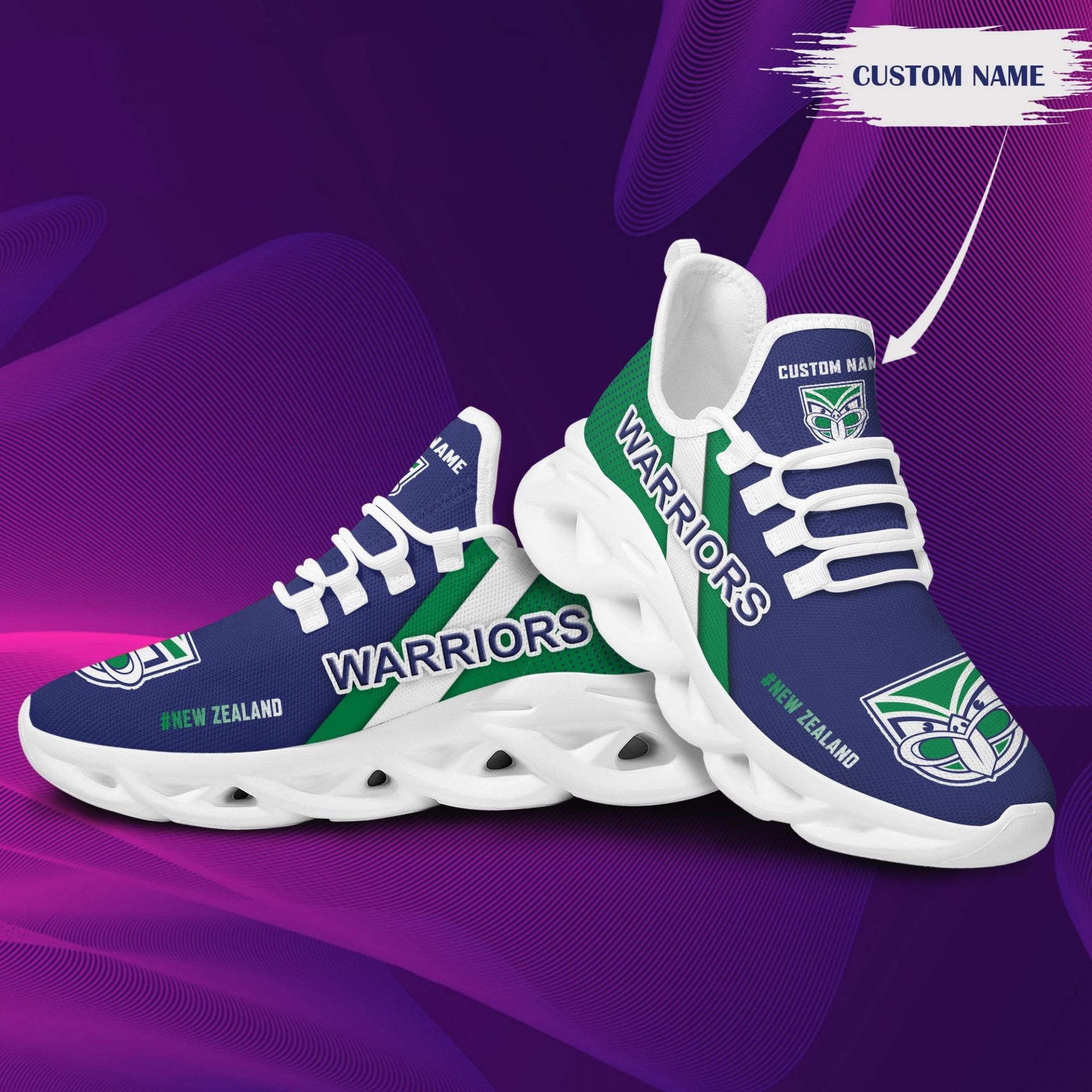 NRL New Zealand Warriors Custom Name Blue Green Max Soul Shoes V2 NRL New Zealand Warriors Custom Name Blue Green Max Soul Shoes V2
