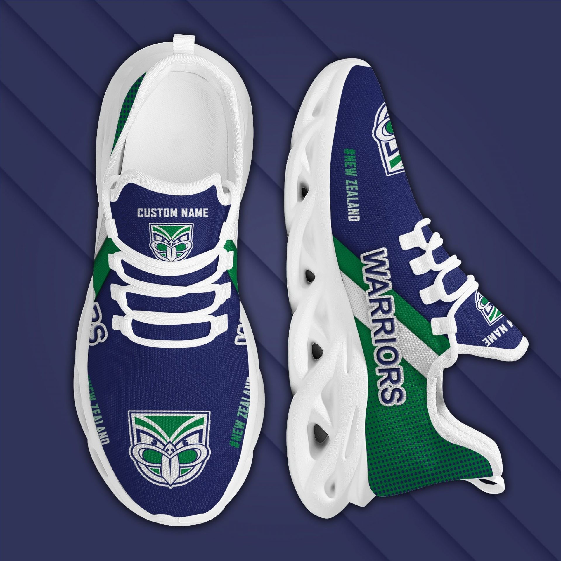 NRL New Zealand Warriors Custom Name Blue Green Max Soul Shoes V2 NRL New Zealand Warriors Custom Name Blue Green Max Soul Shoes V2
