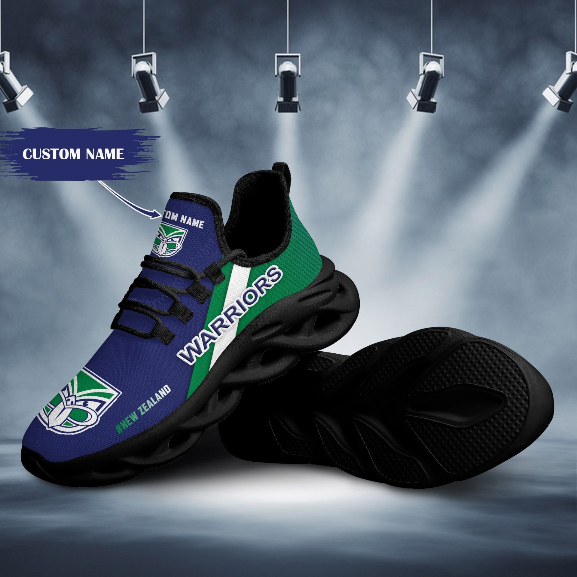 NRL New Zealand Warriors Custom Name Blue Green Max Soul Shoes V2 NRL New Zealand Warriors Custom Name Blue Green Max Soul Shoes V2