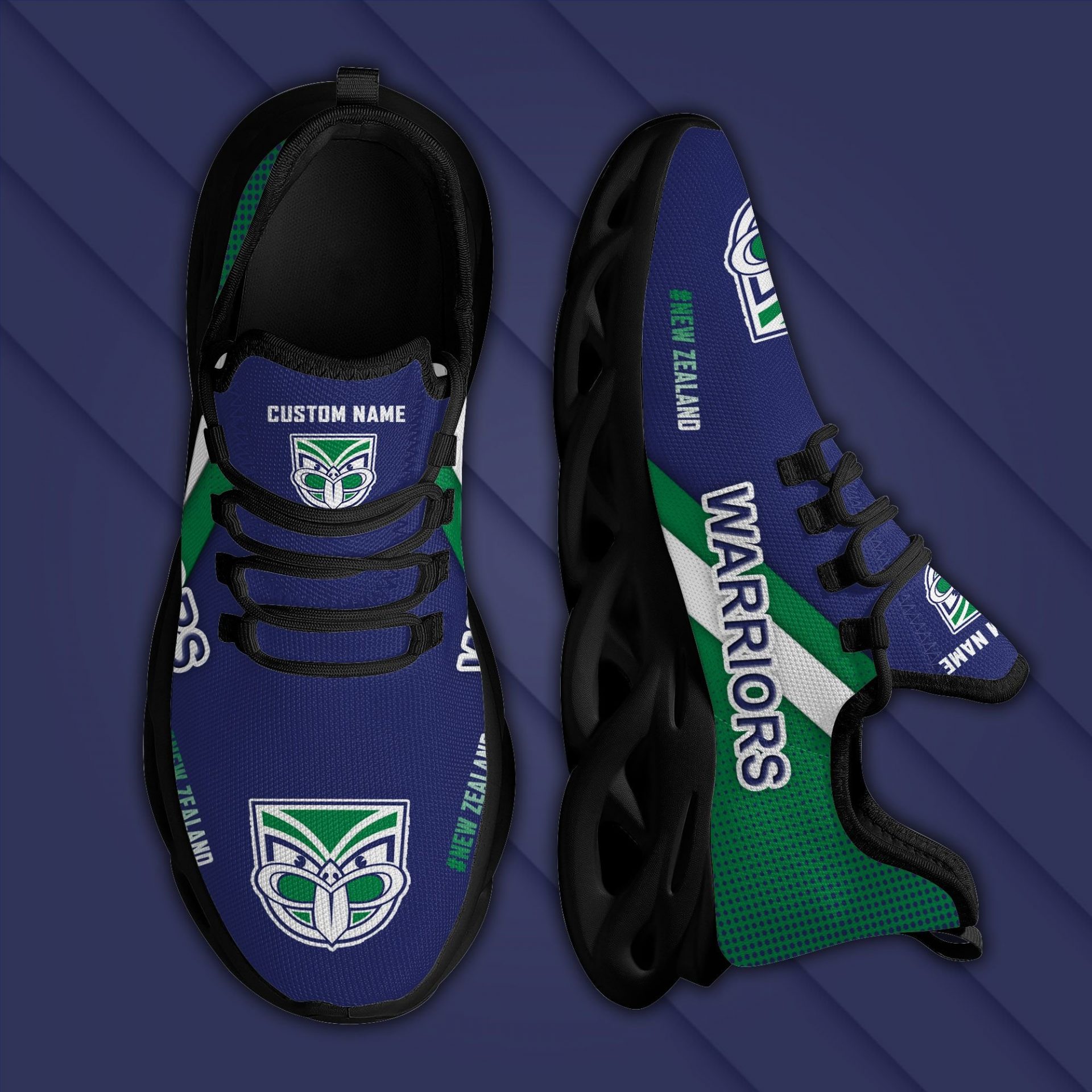 NRL New Zealand Warriors Custom Name Blue Green Max Soul Shoes V2 NRL New Zealand Warriors Custom Name Blue Green Max Soul Shoes V2