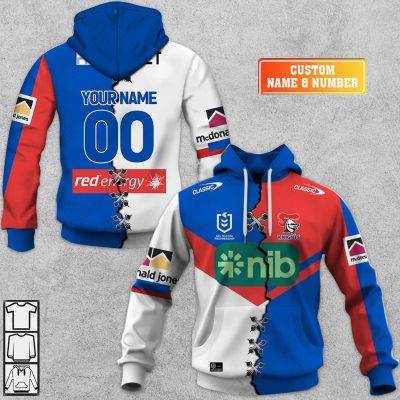 NRL Newcastle Knights Custom Name Number 2023 Mix Jersey V2 Pullover Hoodie