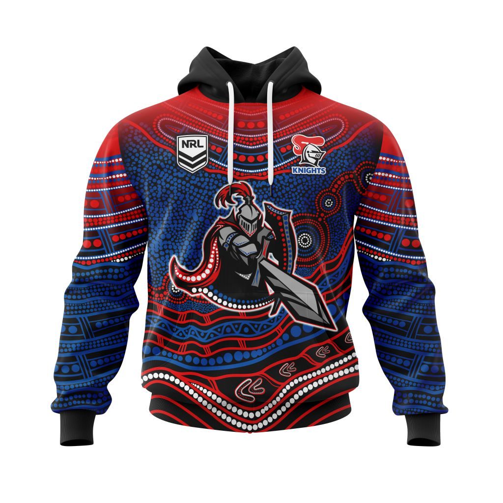 NRL Newcastle Knights Custom Name Number Indigenous Mascot Pullover Hoodie NRL Newcastle Knights Custom Name Number Indigenous Mascot Pullover Hoodie