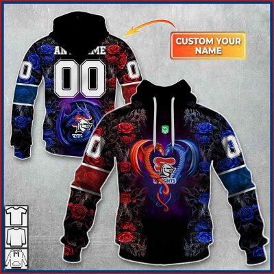 NRL Newcastle Knights Custom Name Number Rose Dragon Pullover Hoodie