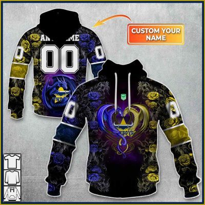 NRL North Queensland Cowboys Custom Name Number Rose Dragon Pullover Hoodie