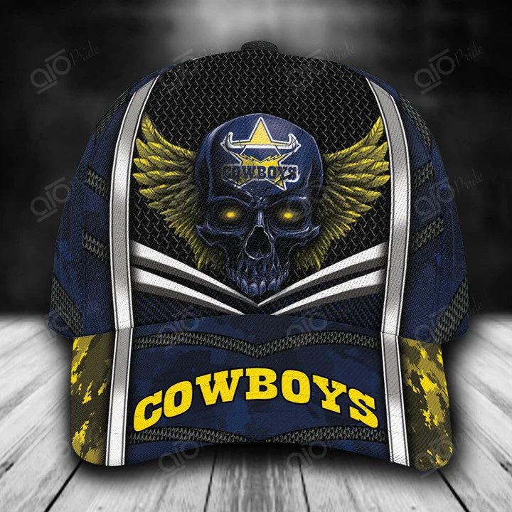 NRL North Queensland Cowboys Custom Name Skull Classic Cap NRL North Queensland Cowboys Custom Name Skull Classic Cap