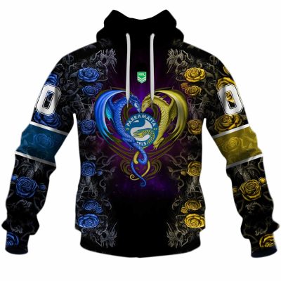 NRL Parramatta Eels Custom Name Number Rose Dragon Pullover Hoodie