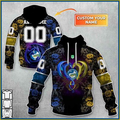NRL Parramatta Eels Custom Name Number Rose Dragon Pullover Hoodie