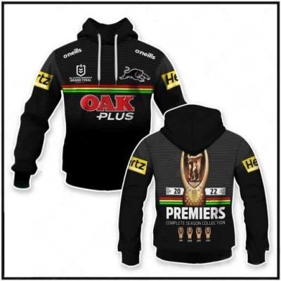 NRL Penrith Panthers Black Premiers 2022 - 2023 Complete Season Collection Pullover Hoodie