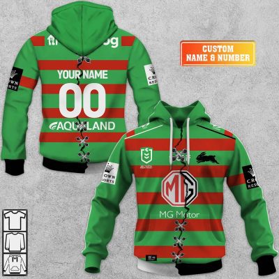 NRL South Sydney Rabbitohs Custom Name Number 2023 Mix Jersey V2 Pullover Hoodie