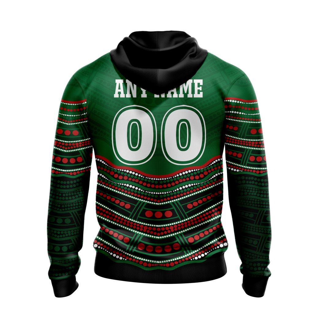 NRL South Sydney Rabbitohs Custom Name Number Indigenous Mascot Pullover Hoodie NRL South Sydney Rabbitohs Custom Name Number Indigenous Mascot Pullover Hoodie