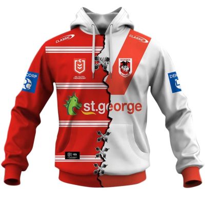 NRL St. George Illawarra Dragons Custom Name Number 2023 Mix Jersey V2 Pullover Hoodie