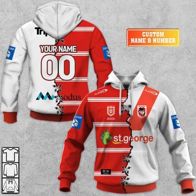 NRL St. George Illawarra Dragons Custom Name Number 2023 Mix Jersey V2 Pullover Hoodie