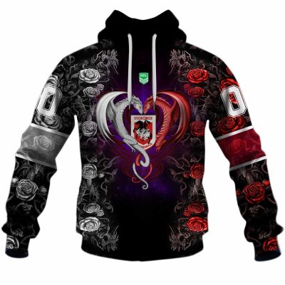 NRL St. George Illawarra Dragons Custom Name Number Rose Dragon Pullover Hoodie