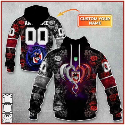 NRL St. George Illawarra Dragons Custom Name Number Rose Dragon Pullover Hoodie