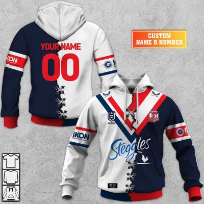 NRL Sydney Roosters Custom Name Number 2023 Mix Jersey V2 Pullover Hoodie