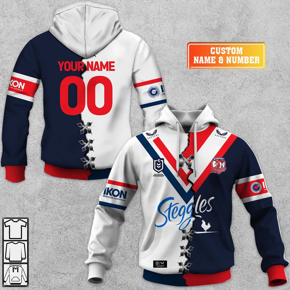 NRL Sydney Roosters Custom Name Number 2023 Mix Jersey V2 Pullover Hoodie NRL Sydney Roosters Custom Name Number 2023 Mix Jersey V2 Pullover Hoodie
