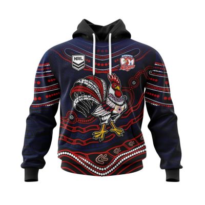 NRL Sydney Roosters Custom Name Number Indigenous Mascot Pullover Hoodie