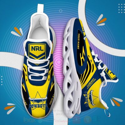 NRL North Queensland Cowboys Custom Name Yellow Blue Max Soul Shoes