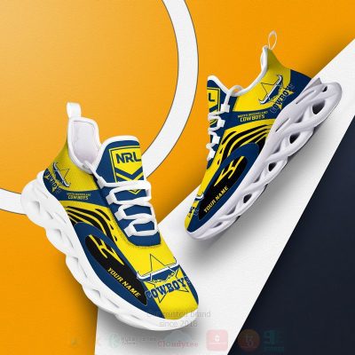 NRL North Queensland Cowboys Custom Name Yellow Blue Max Soul Shoes