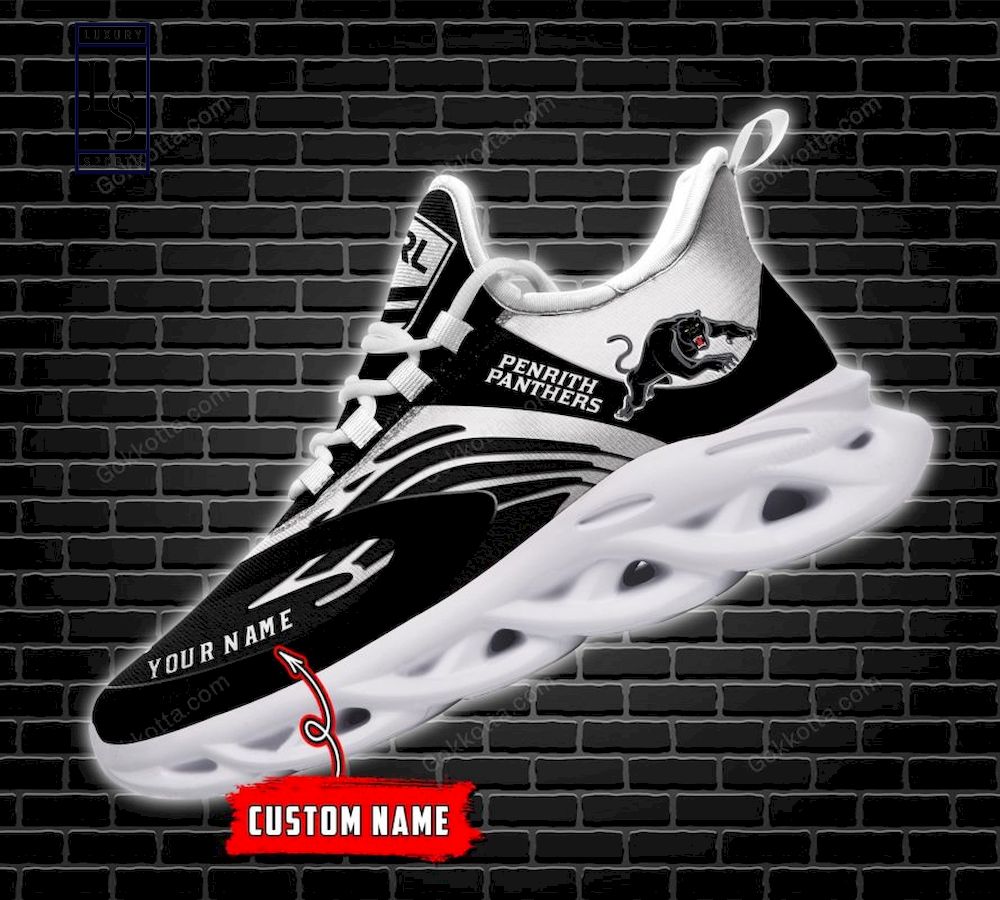 NRL Penrith Panthers Custom Name Black White Max Soul Shoes NRL Penrith Panthers Custom Name Black White Max Soul Shoes
