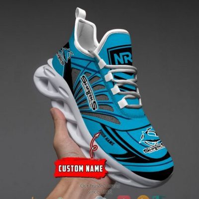 NRL Cronulla-Sutherland Sharks Custom Name Blue Max Soul Shoes V1