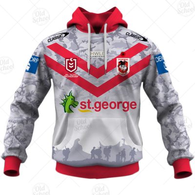 NRL St. George Illawarra Dragons Custom Name Number 2021 ANZAC Pullover Hoodie