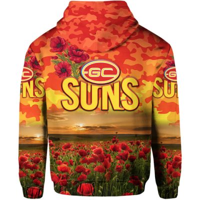 AFL Gold Coast Suns ANZAC Poppy Pullover Hoodie