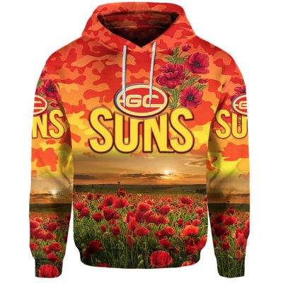 AFL Gold Coast Suns ANZAC Poppy Pullover Hoodie