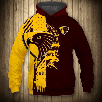 AFL Hawthorn Hawks Brown Gold Split Pullover Hoodie