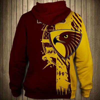 AFL Hawthorn Hawks Brown Gold Split Pullover Hoodie