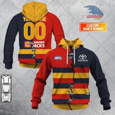 AFL Adelaide Crows Custom Name Number 2023 Mix Guernsey V2 Pullover Hoodie