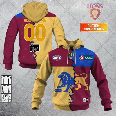 AFL Brisbane Lions Custom Name Number 2023 Mix Guernsey V2 Pullover Hoodie