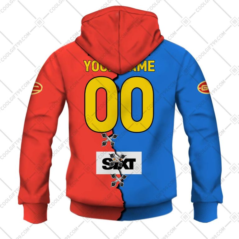AFL Gold Coast Suns Custom Name Number 2023 Mix Guernsey V2 Pullover Hoodie AFL Gold Coast Suns Custom Name Number 2023 Mix Guernsey V2 Pullover Hoodie