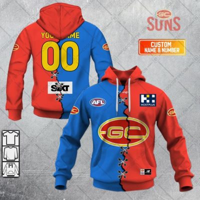 AFL Gold Coast Suns Custom Name Number 2023 Mix Guernsey V2 Pullover Hoodie