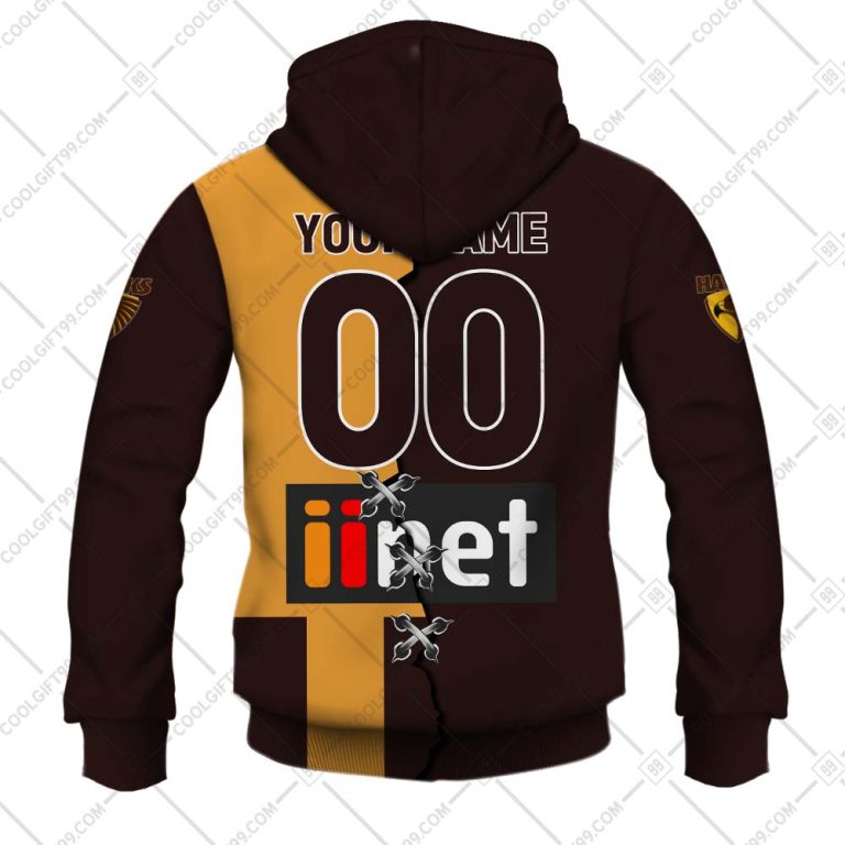 AFL Hawthorn Hawks Custom Name Number 2023 Mix Guernsey V2 Pullover Hoodie