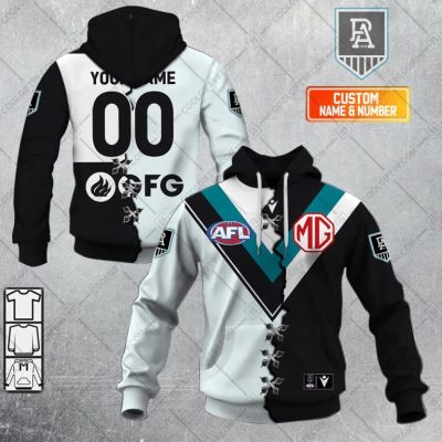 AFL Port Adelaide Custom Name Number 2023 Mix Guernsey V2 Pullover Hoodie