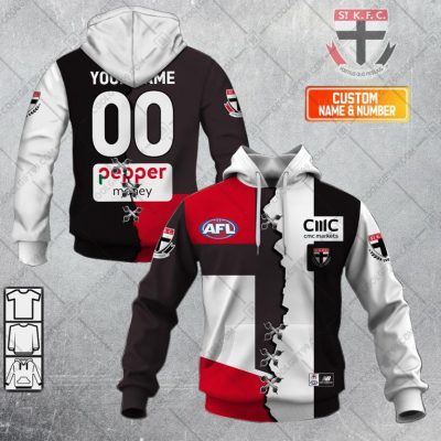 AFL St Kilda Saints Custom Name Number 2023 Mix Guernsey V2 Pullover Hoodie