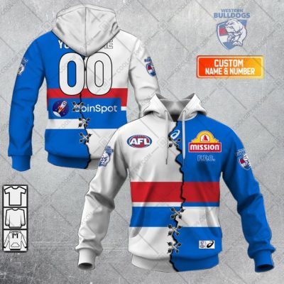 AFL Western Bulldogs Custom Name Number 2023 Mix Guernsey V2 Pullover Hoodie