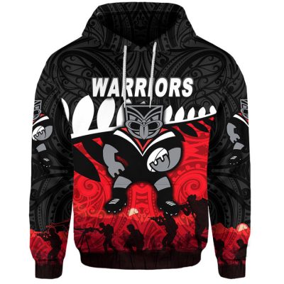 NRL New Zealand Warriors Custom Name Number ANZAC 2022 Maori Pullover Hoodie