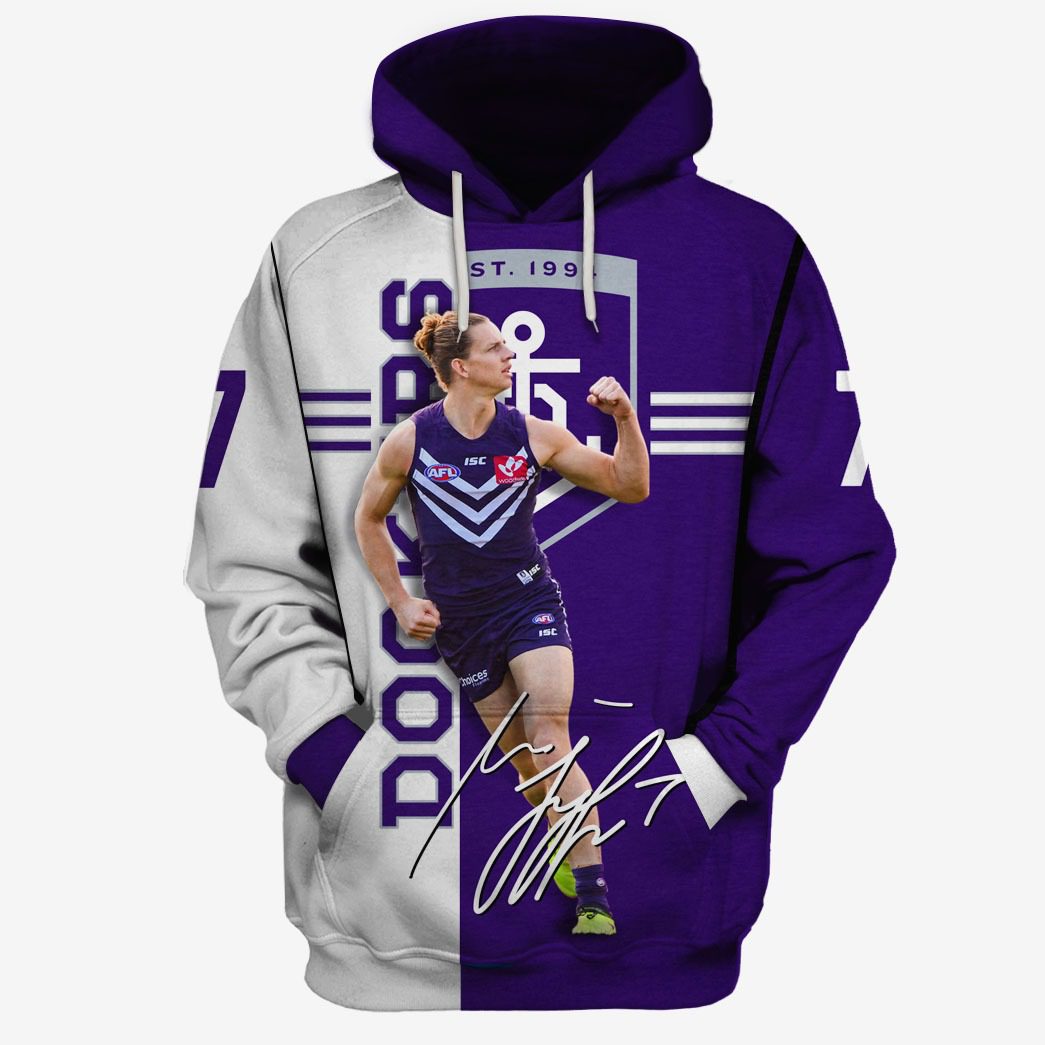 AFL Fremantle Dockers Nat Fyfe No 7 Pullover Hoodie V2 AFL Fremantle Dockers Nat Fyfe No 7 Pullover Hoodie V2