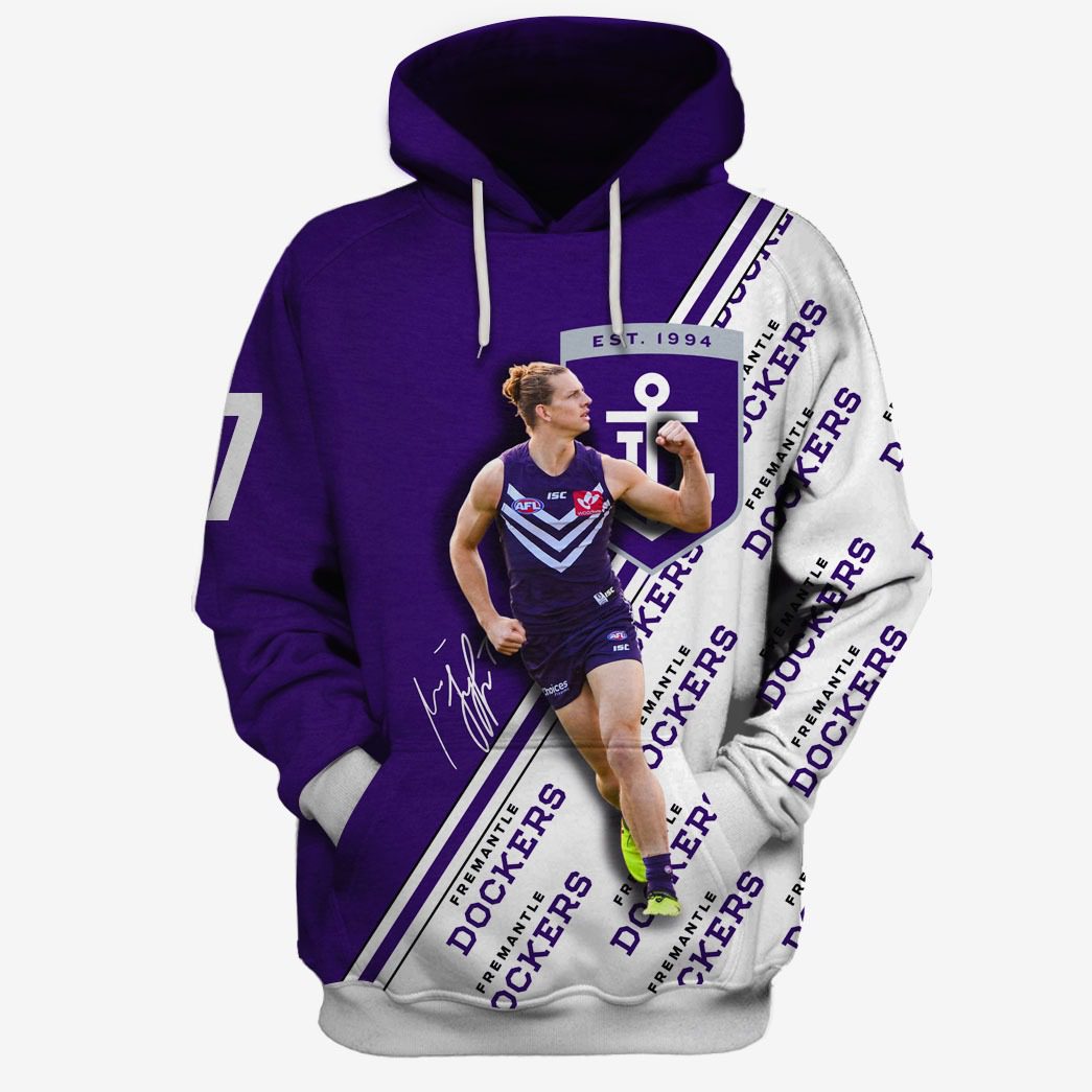 AFL Fremantle Dockers Nat Fyfe No 7 Pullover Hoodie V4 AFL Fremantle Dockers Nat Fyfe No 7 Pullover Hoodie V4
