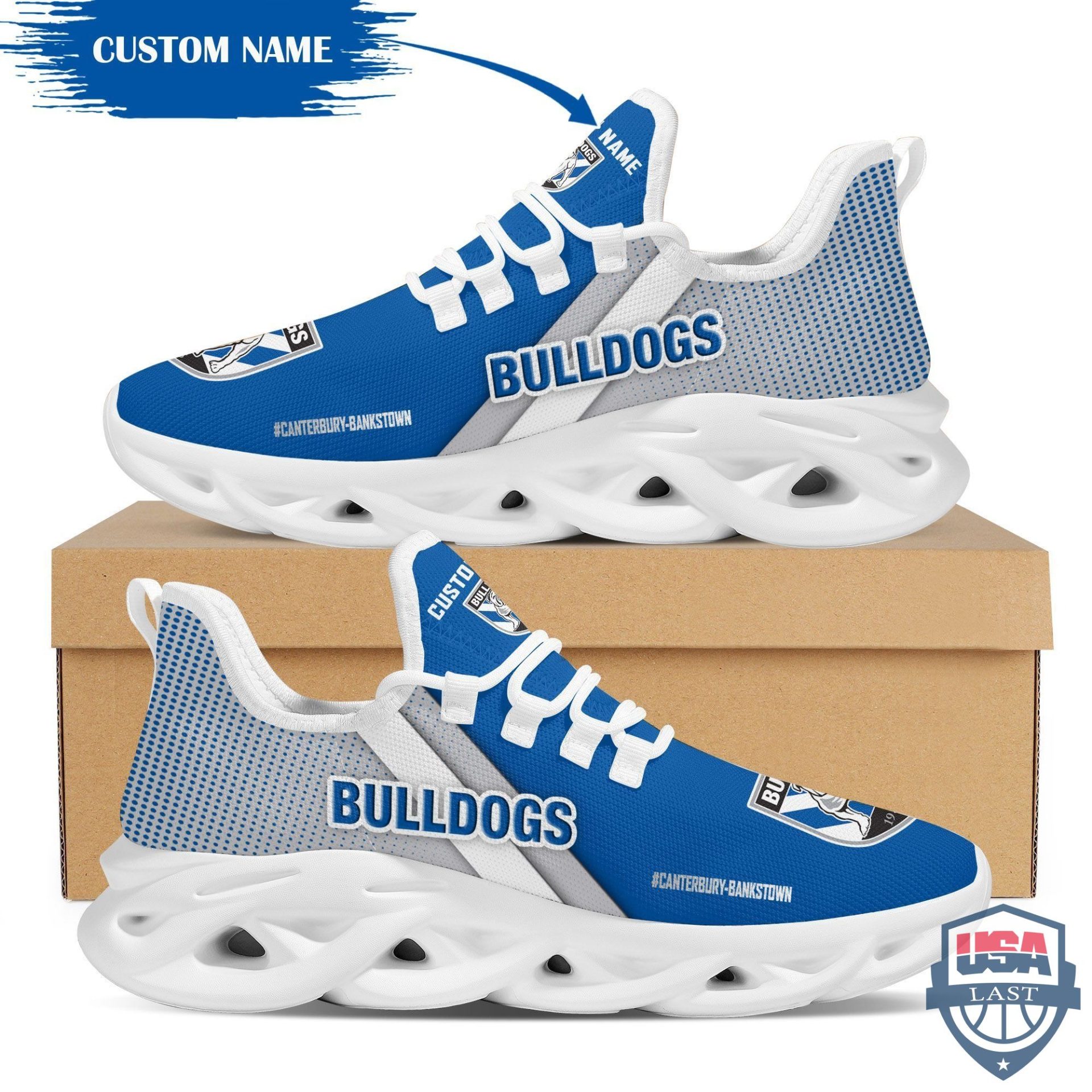 NRL Canterbury-Bankstown Bulldogs Custom Name Blue White Max Soul Shoes NRL Canterbury-Bankstown Bulldogs Custom Name Blue White Max Soul Shoes