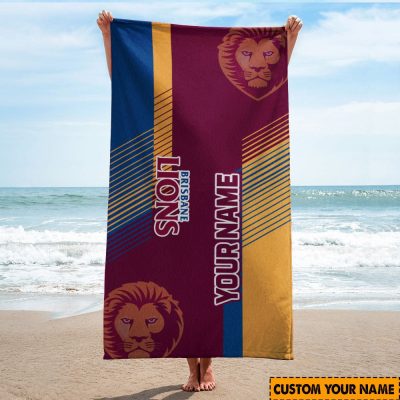 AFL Brisbane Lions Custom Name Gift For Fans Beach Towel
