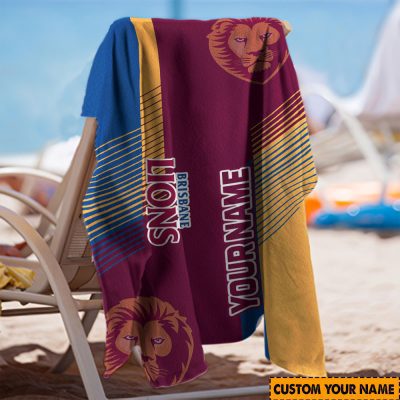 AFL Brisbane Lions Custom Name Gift For Fans Beach Towel
