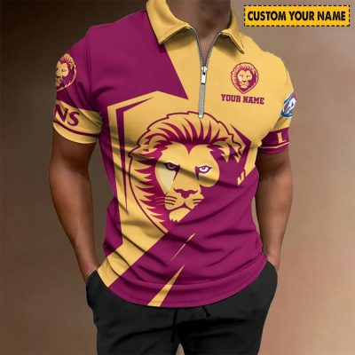 AFL Brisbane Lions Custom Name Special Edition Zipper Polo Shirt
