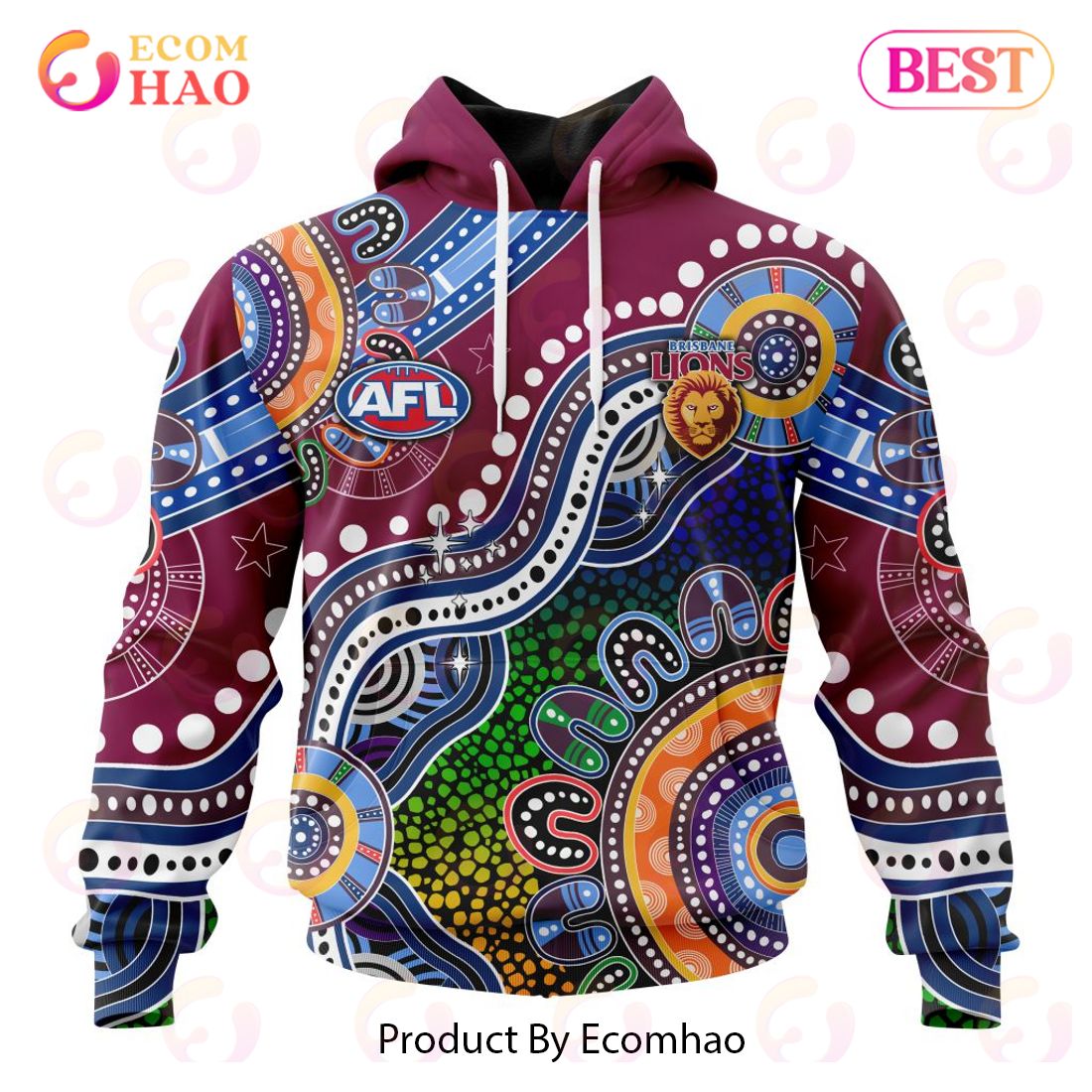 AFL Brisbane Lions Custom Name Number Special Indigenous Pullover Hoodie AFL Brisbane Lions Custom Name Number Special Indigenous Pullover Hoodie