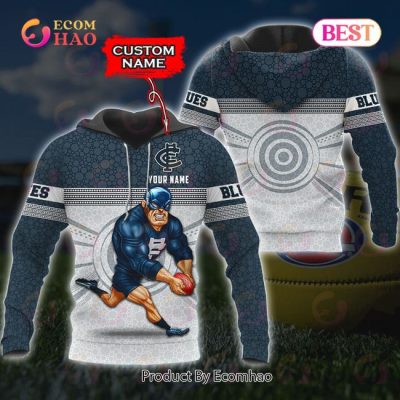 AFL Carlton Blues Custom Name Mascot Pullover Hoodie