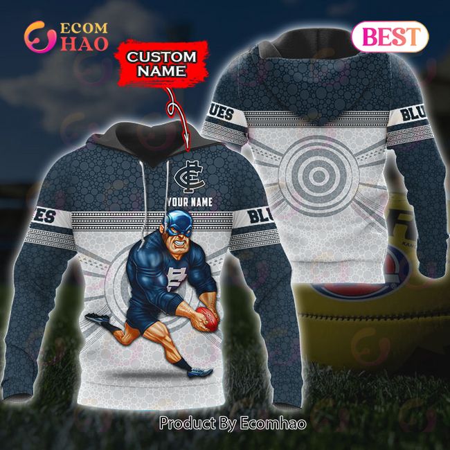AFL Carlton Blues Custom Name Mascot Pullover Hoodie AFL Carlton Blues Custom Name Mascot Pullover Hoodie