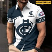 AFL Carlton Blues Custom Name Special Edition Zipper Polo Shirt