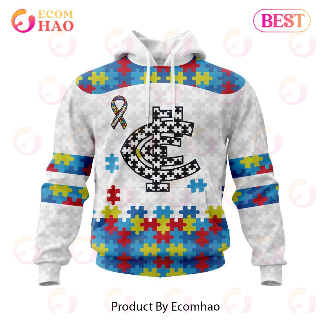 AFL Carlton Blues Custom Name Number Autism Awareness Pullover Hoodie AFL Carlton Blues Custom Name Number Autism Awareness Pullover Hoodie